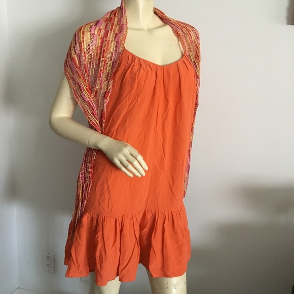 Joie orange sleeveless silk cami dress with ruffle trim size small - Picture 3 of 8
